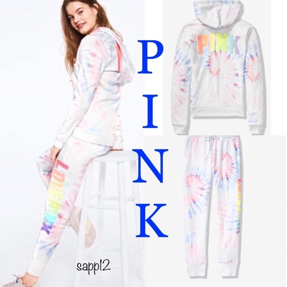 PINK Victoria's Secret Tops - 🆕PINK VS🌈TRIUMPH RAINBOW BLING HOODIE OUTFIT